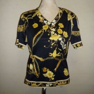 Leonard Fashion Paris Floral Gold Black Womens Top